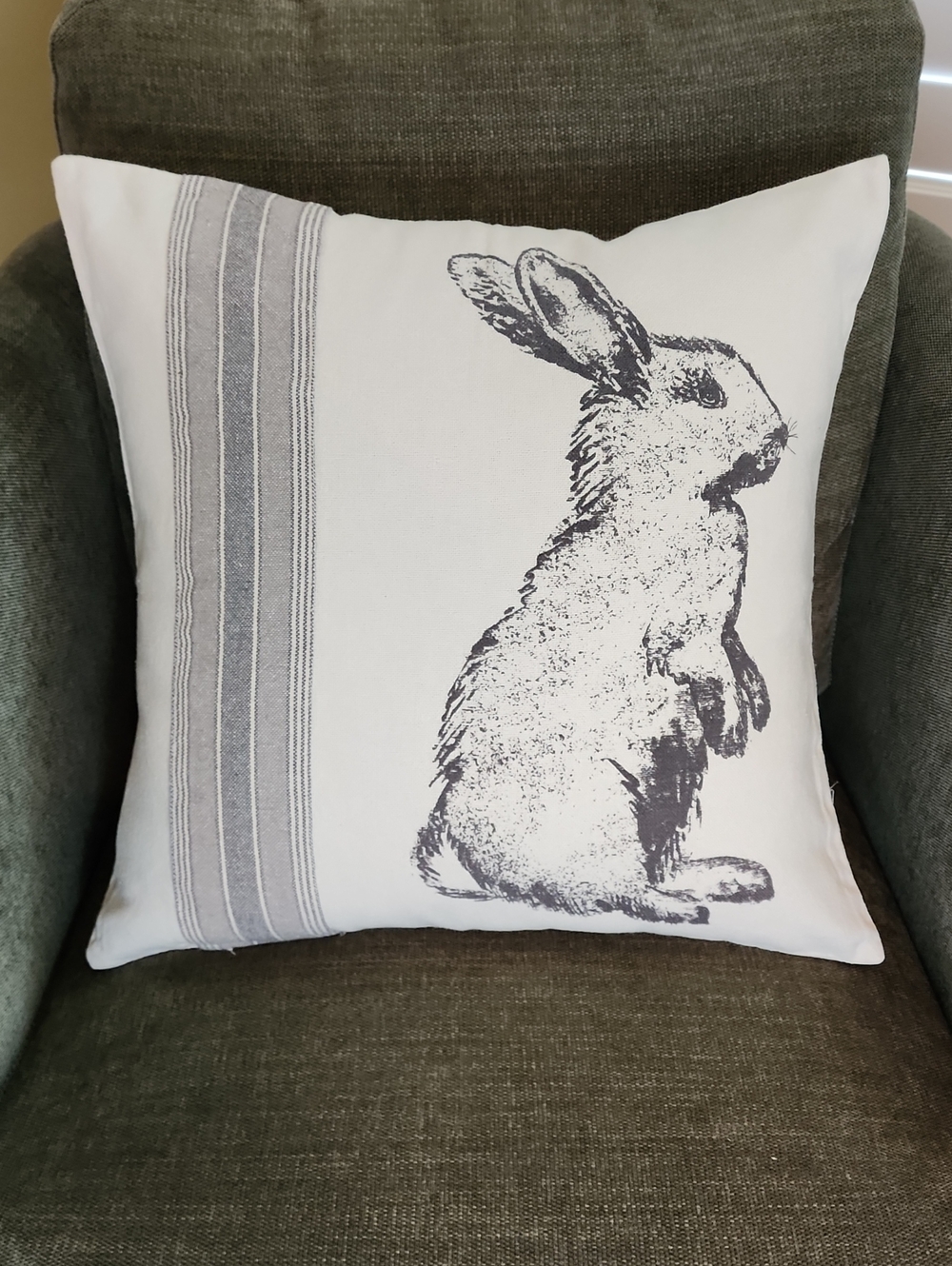 19x19 Pillow Cover- White with Gray Print